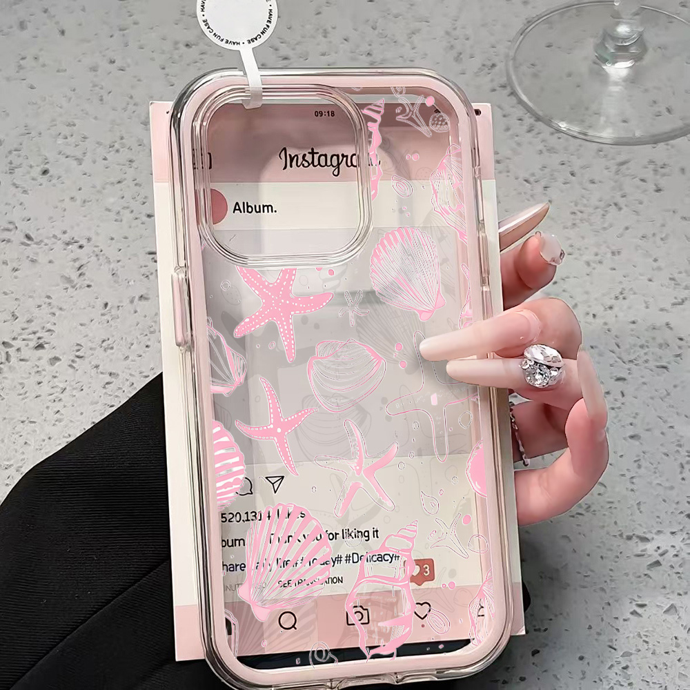 Clear Shockproof Bumper Case - Zomer Roze Schelp Transparante Telefoonhoesje voor